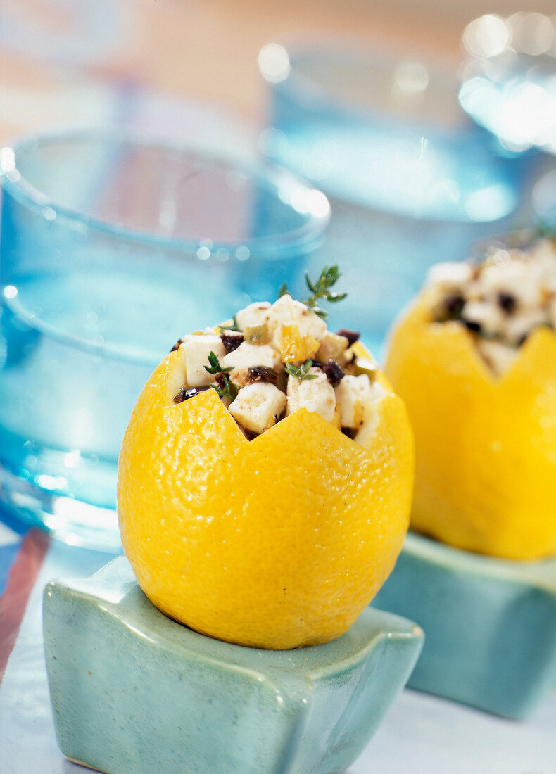 Lemons stuffed with feta and olives