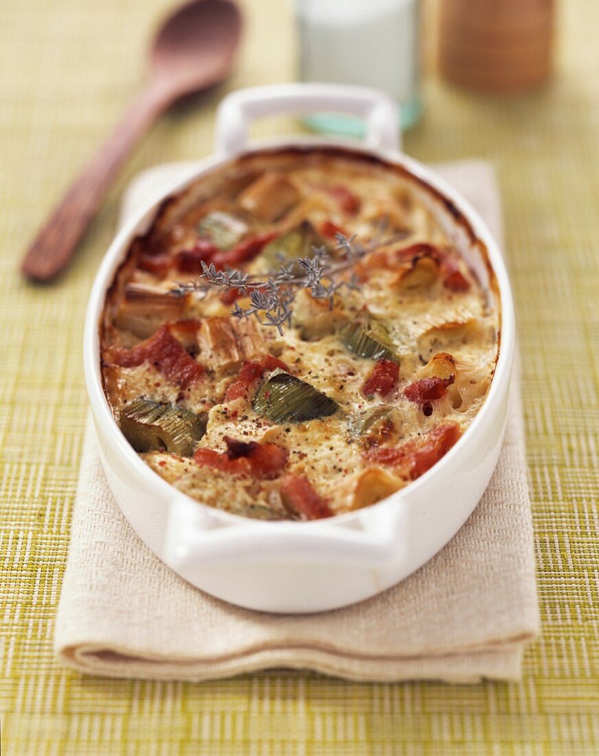 Leek clafoutis with bacon