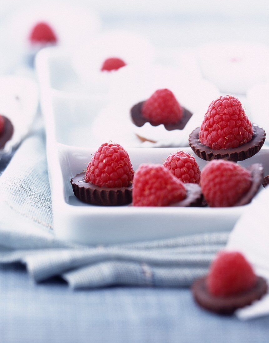 Schokoladenkörbchen mit Himbeeren