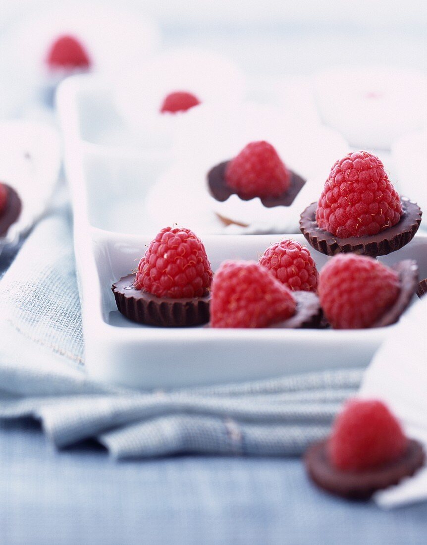Tray of dark chocolate and raspberry bites
