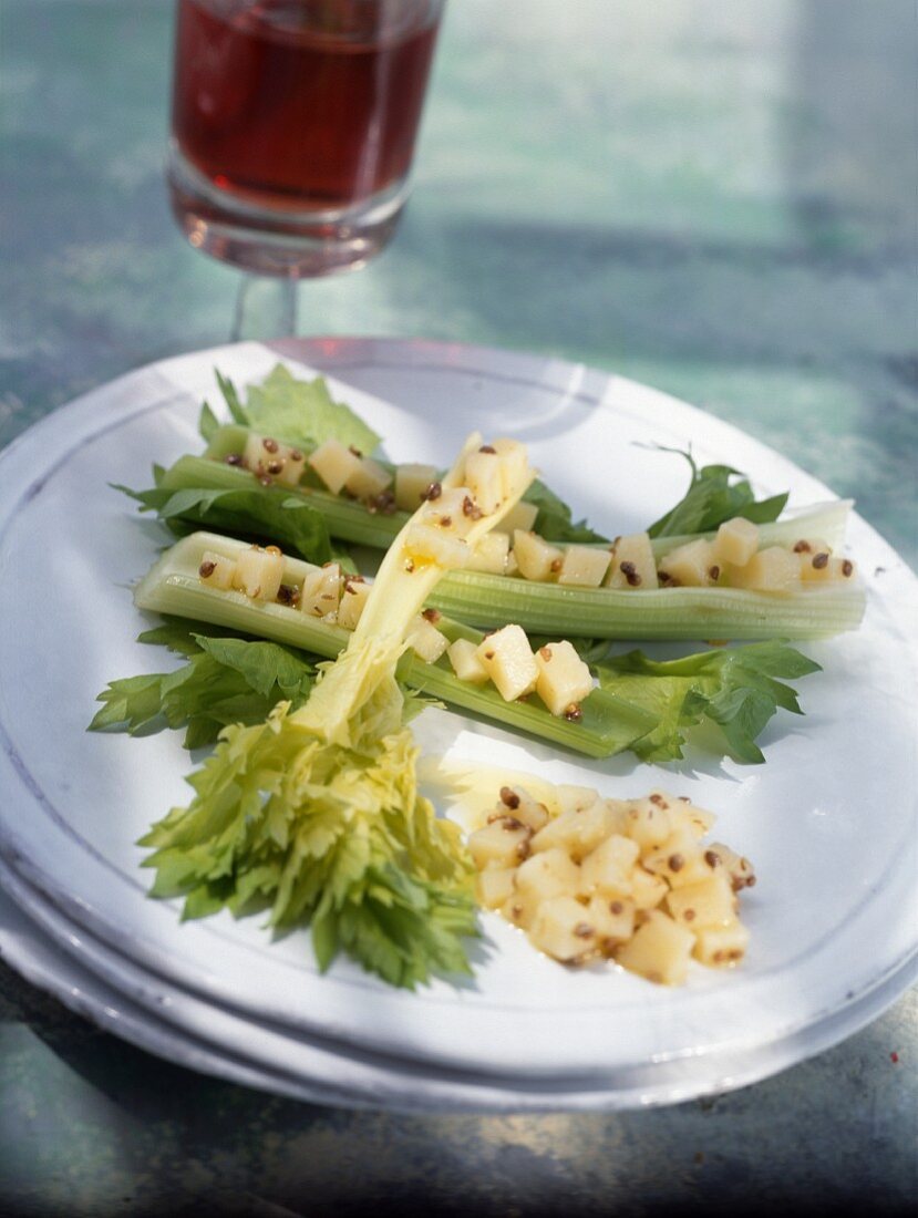 Celery stalks with Cantal cheese