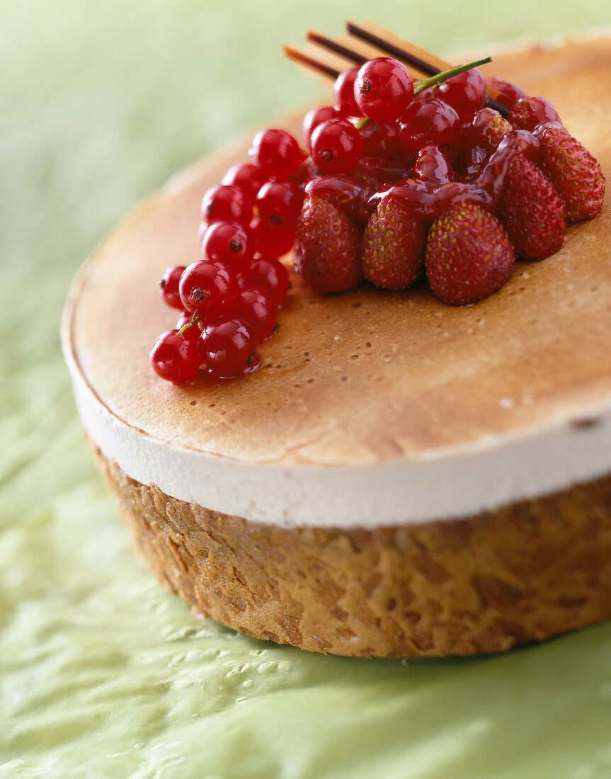 nougat, puff pastry and forest fruit dessert