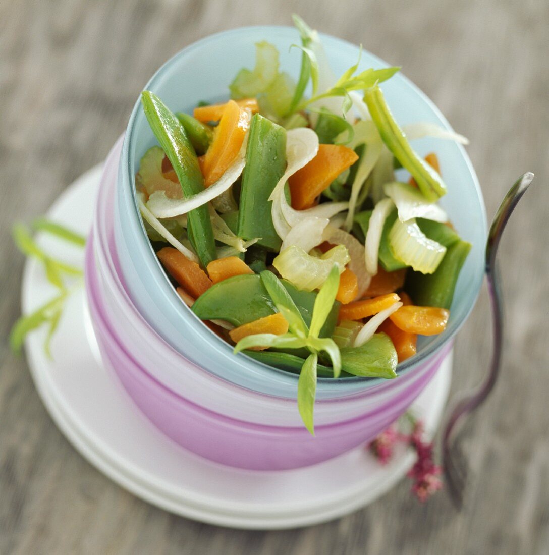 Flat coco bean, celery and carrot salad