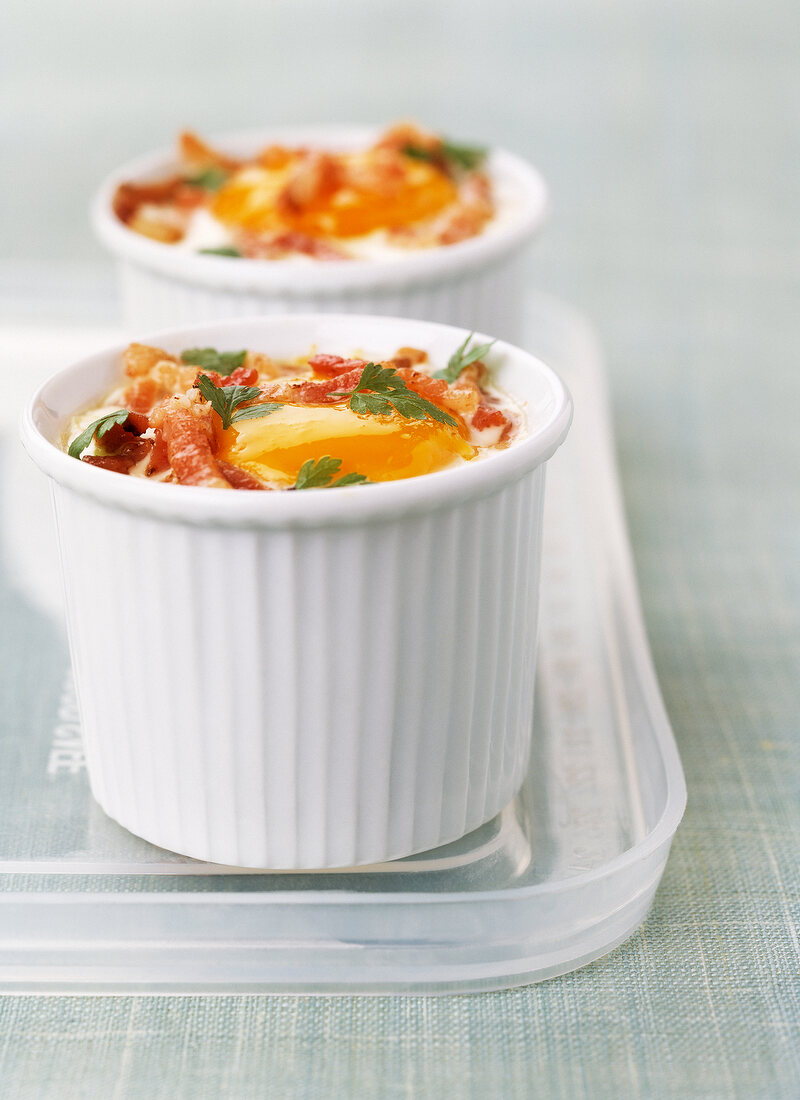 Coddled egg with bacon