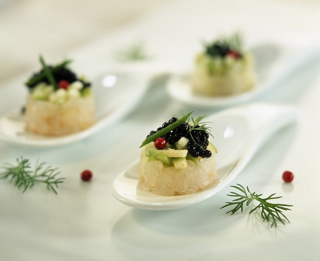 mini tartars of sea bream with caviar