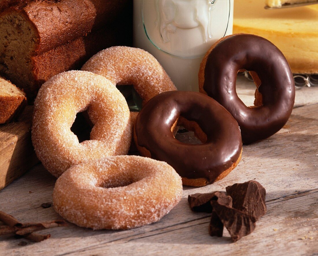 Sugar and chocolate donuts