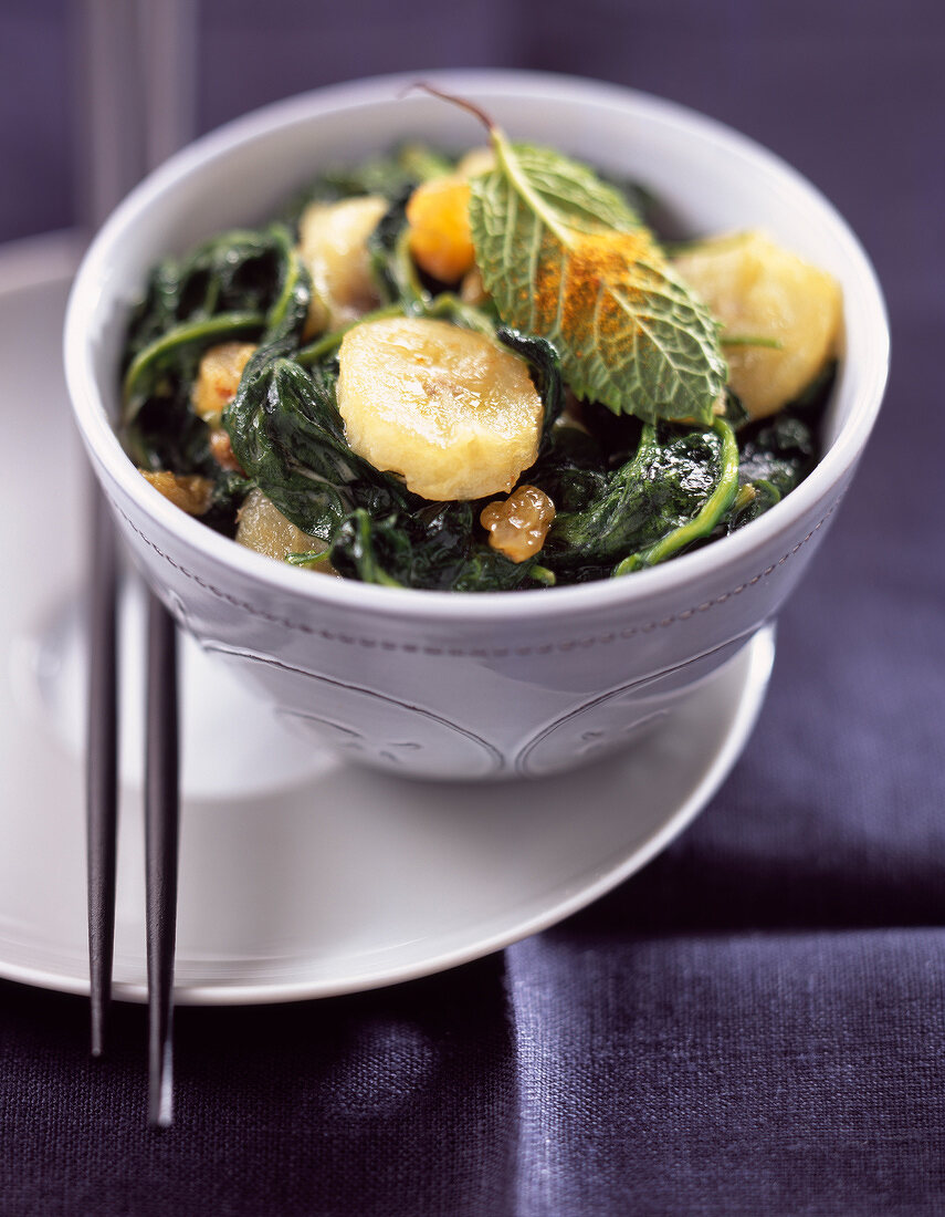 spinach and pan-fried curried banana