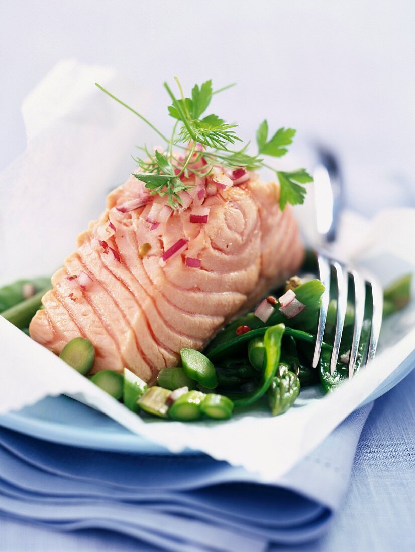 salmon with green vegetables