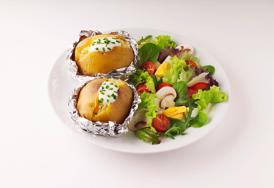 baked potatoes with mixed salad