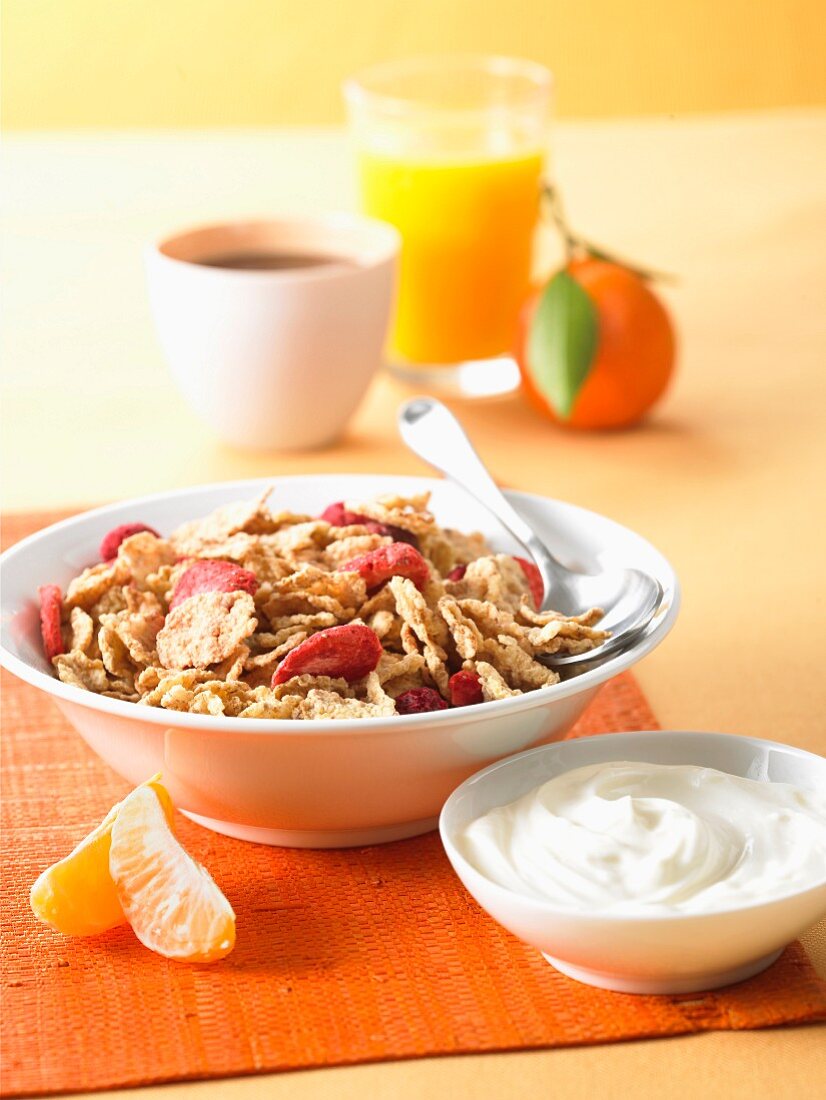 Bowl of cereales and summer fruit