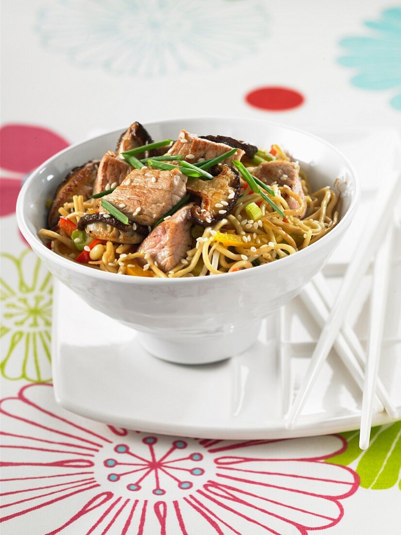Sauteed noodles with veal