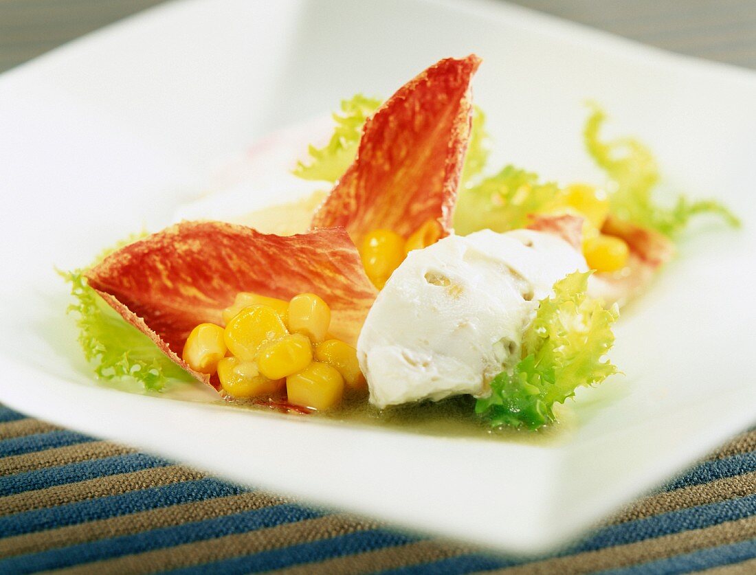 pink endive salad with corn and fresh cheese