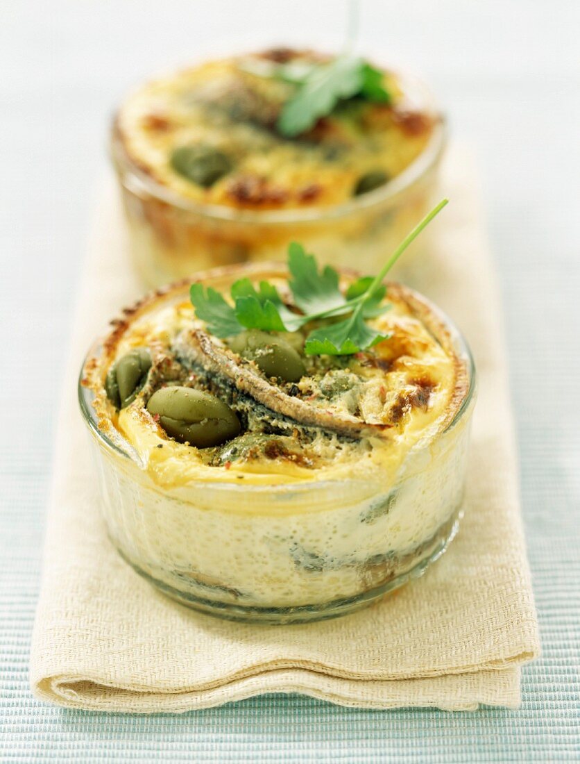 Clafoutis with olives and anchovies