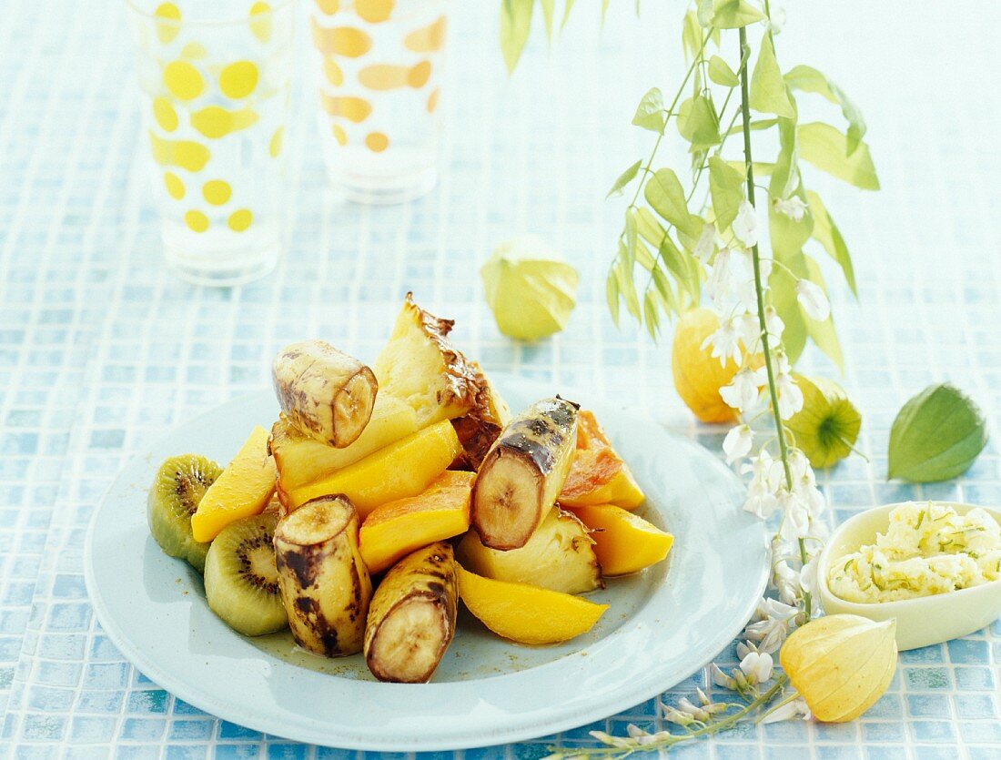 Grilled fruit with lemon butter