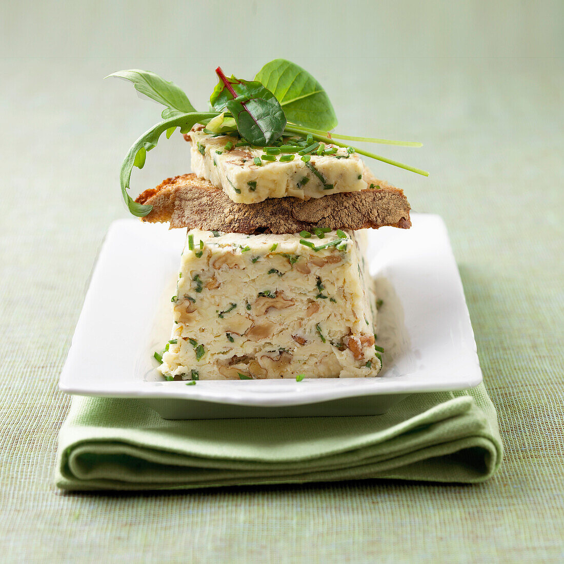 walnut cheese, mesclun and chive terrine