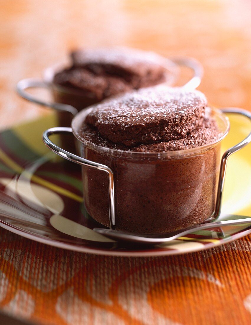 Bitter chocolate soufflée with icing sugar