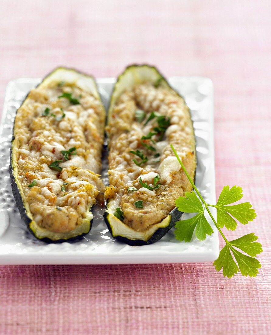 Courgettes stuffed with crab