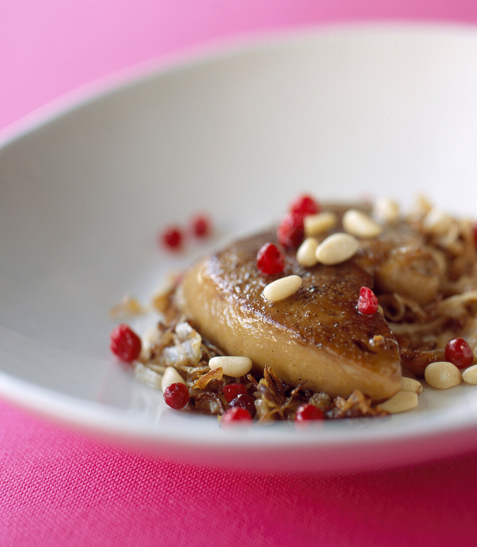 Pan-fried foie gras with pine nuts