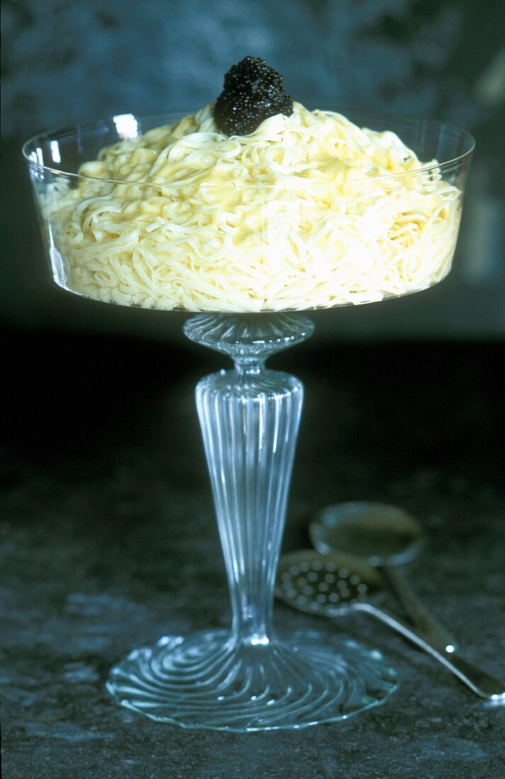 Noodles with caviar