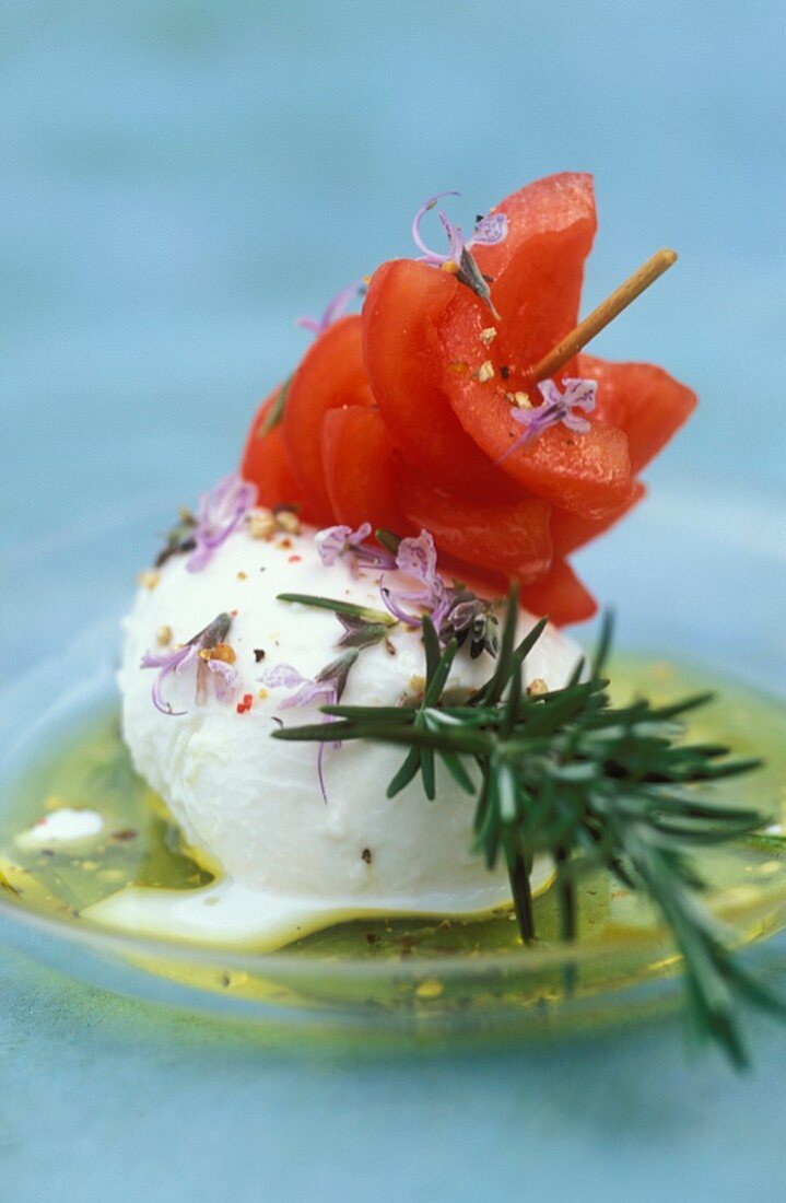 tomato and mozzarella skewer with rosemary
