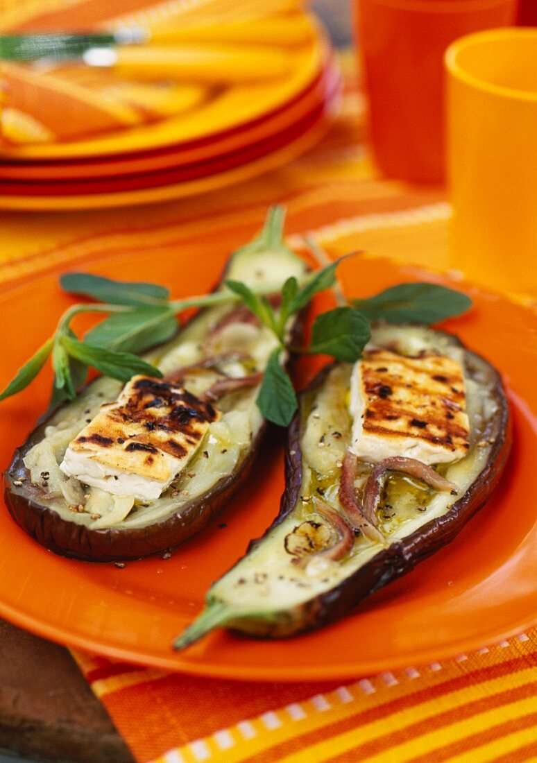 Eggplant stuffed with tofu and anchovies