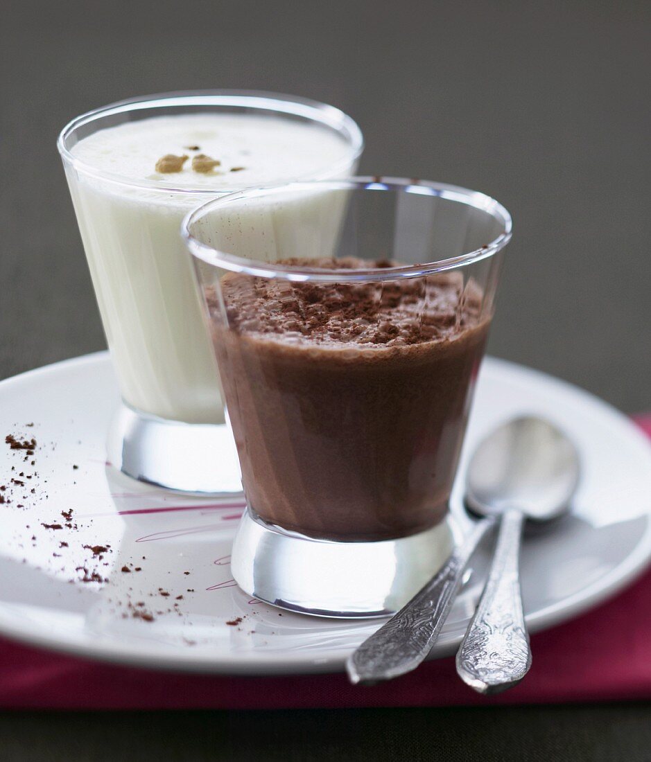 Chocolate milk shake and plain lassi