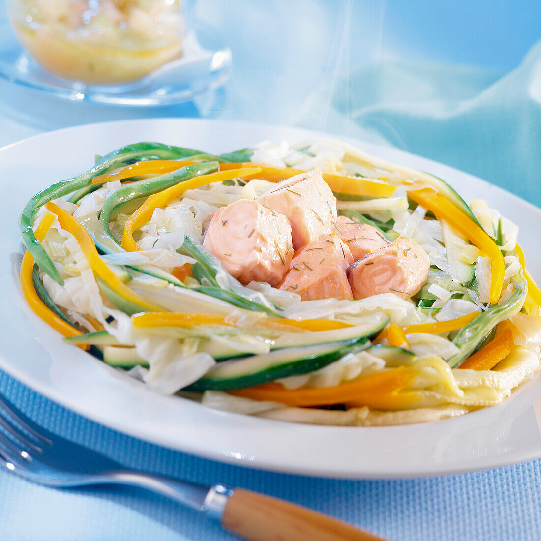 Vegetable nest with salmon