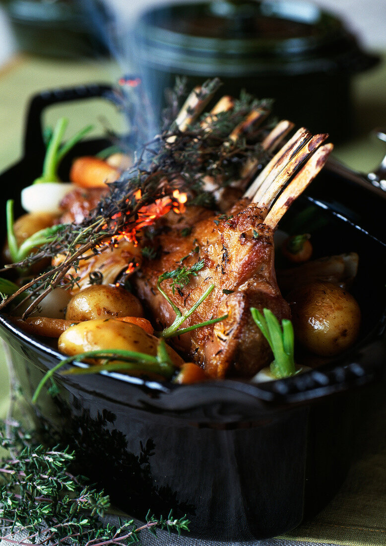 Rack of lamb with young vegetables