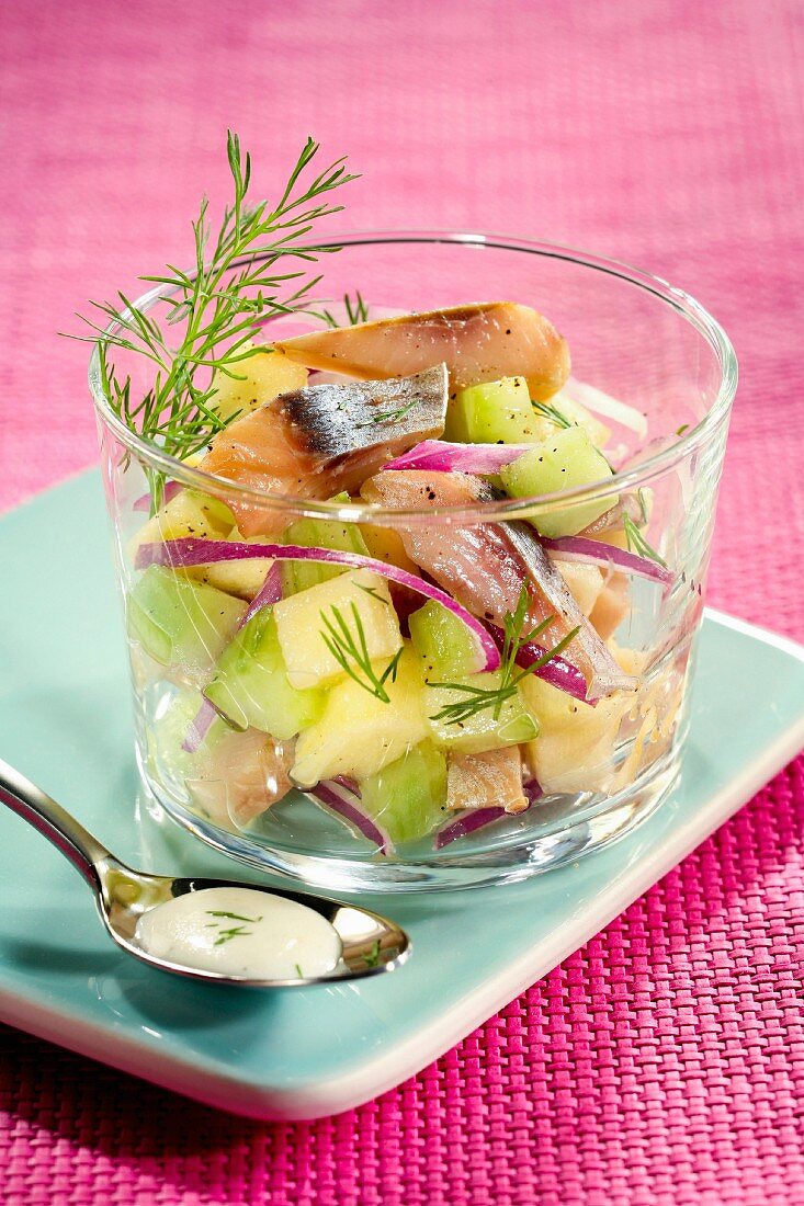 Herring,green apple,cucumber and red onion salad