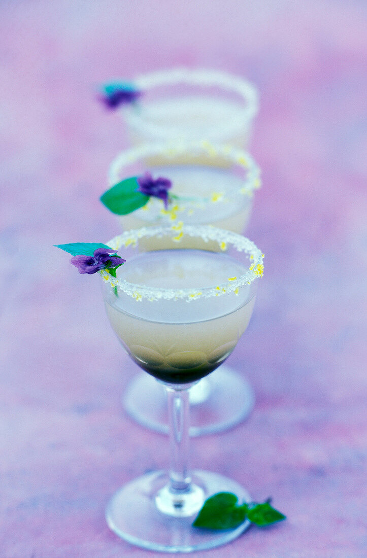 Veilchen-Cocktail mit Zuckerrand