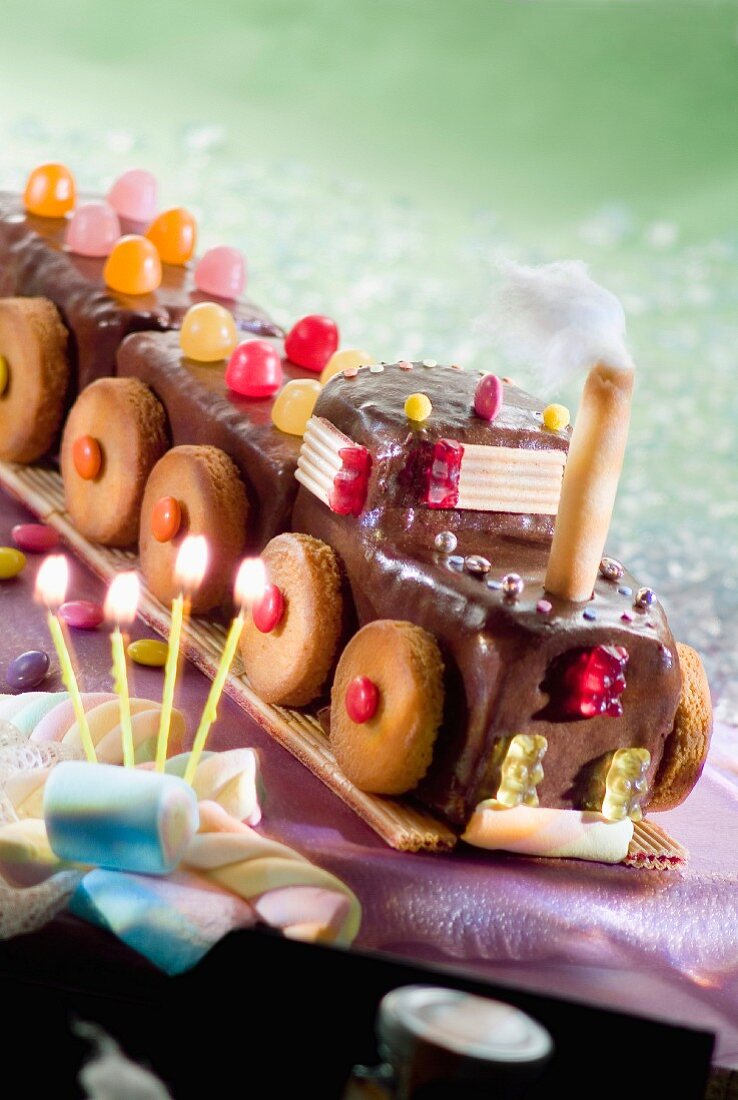 A chocolate train cake
