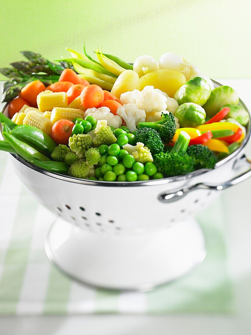 Fresh vegetables in a colander