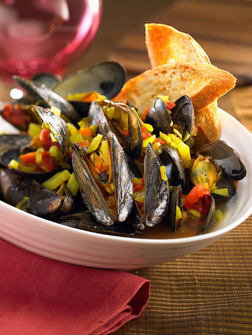 Mussels cooked with celery