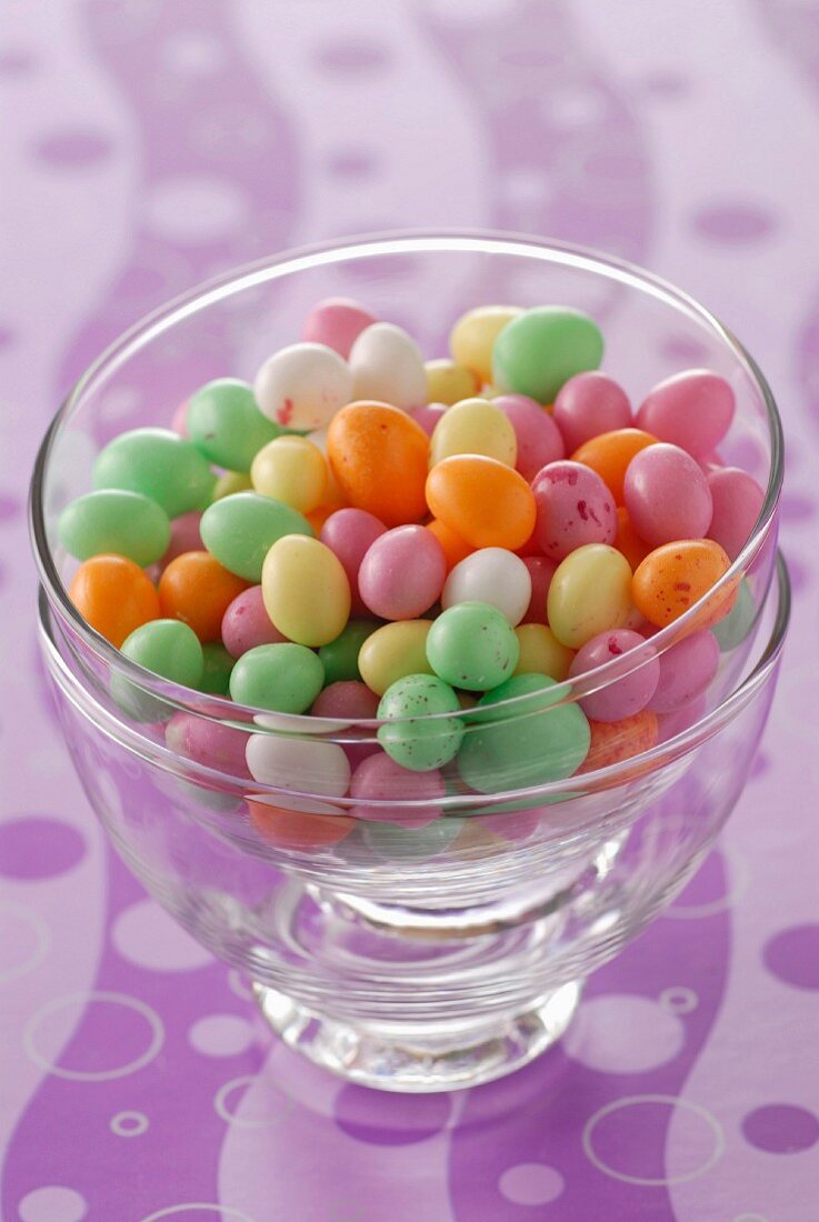 Glass bowl of small easter eggs