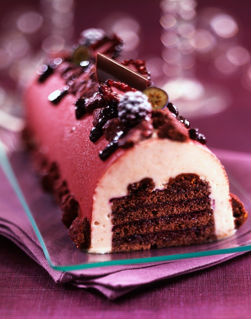 Raspberry and chocolate log