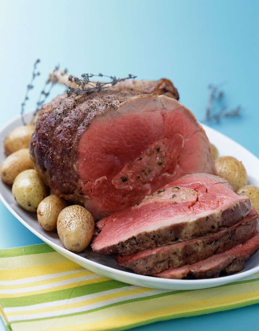 Leg of lamb stuffed with mushrooms