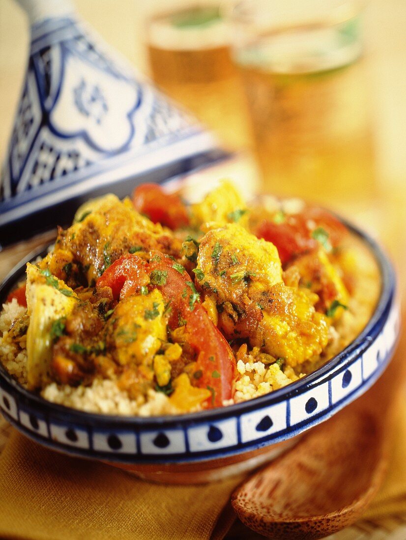 Chicken and artichoke tagine with couscous