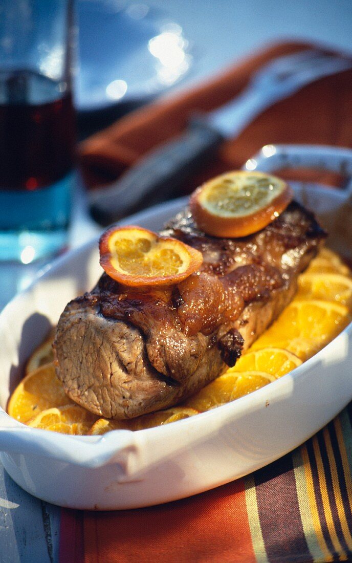 Braised young wild boar with citrus fruit