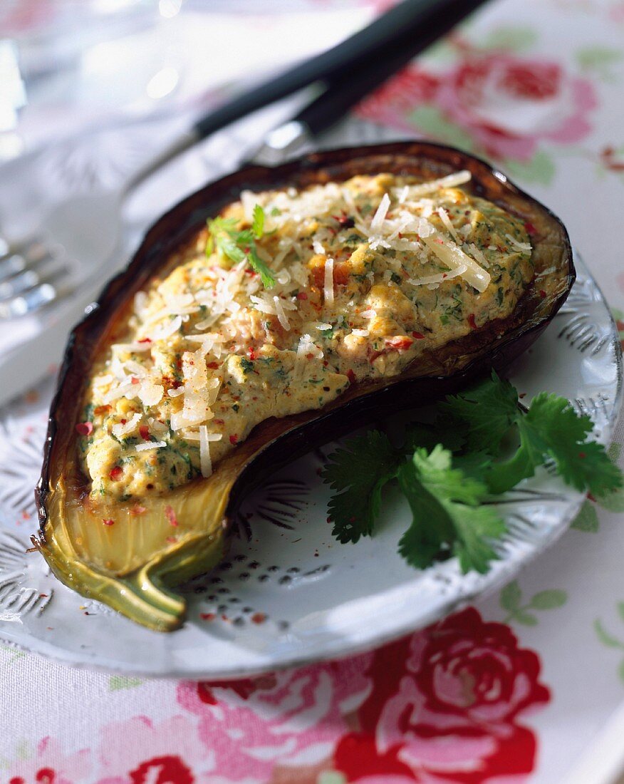 Stuffed aubergines with shrimps