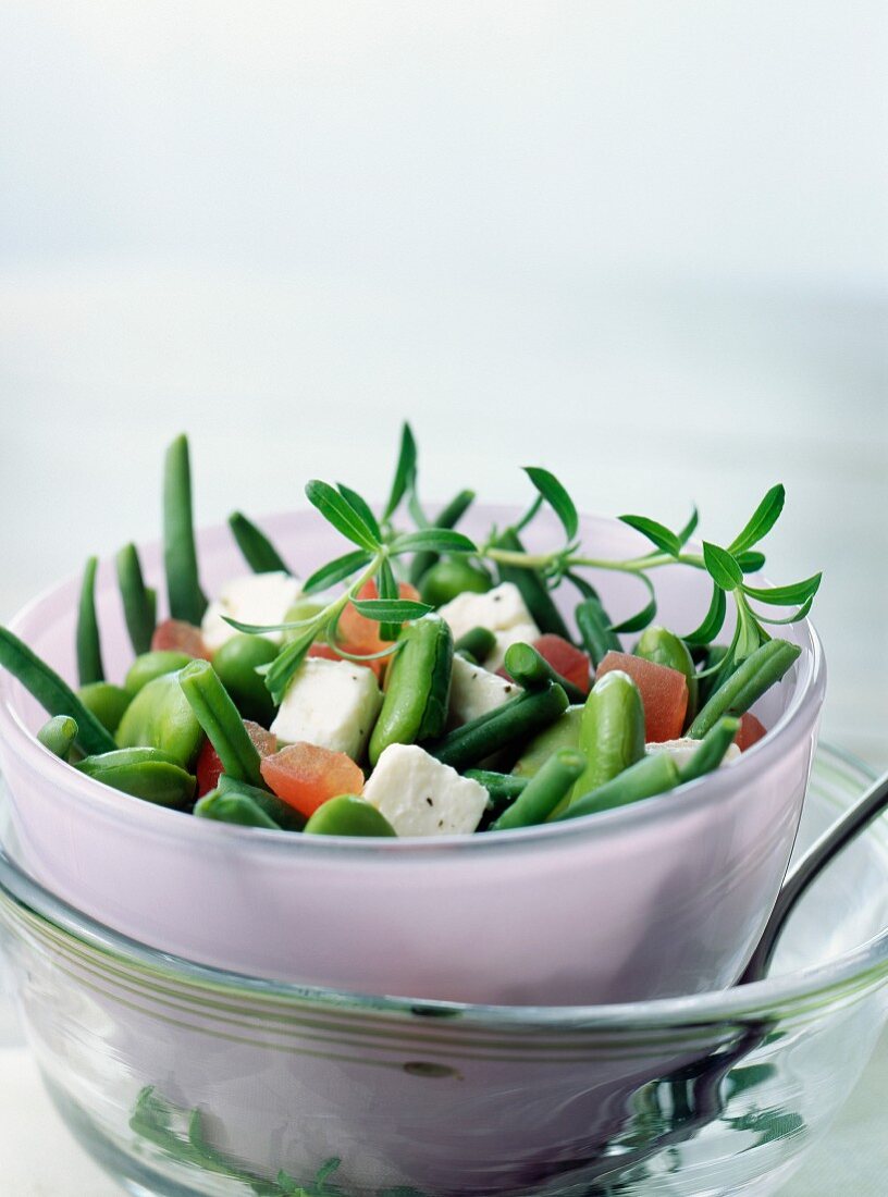 Grüne Bohnen mit Tomaten und Feta