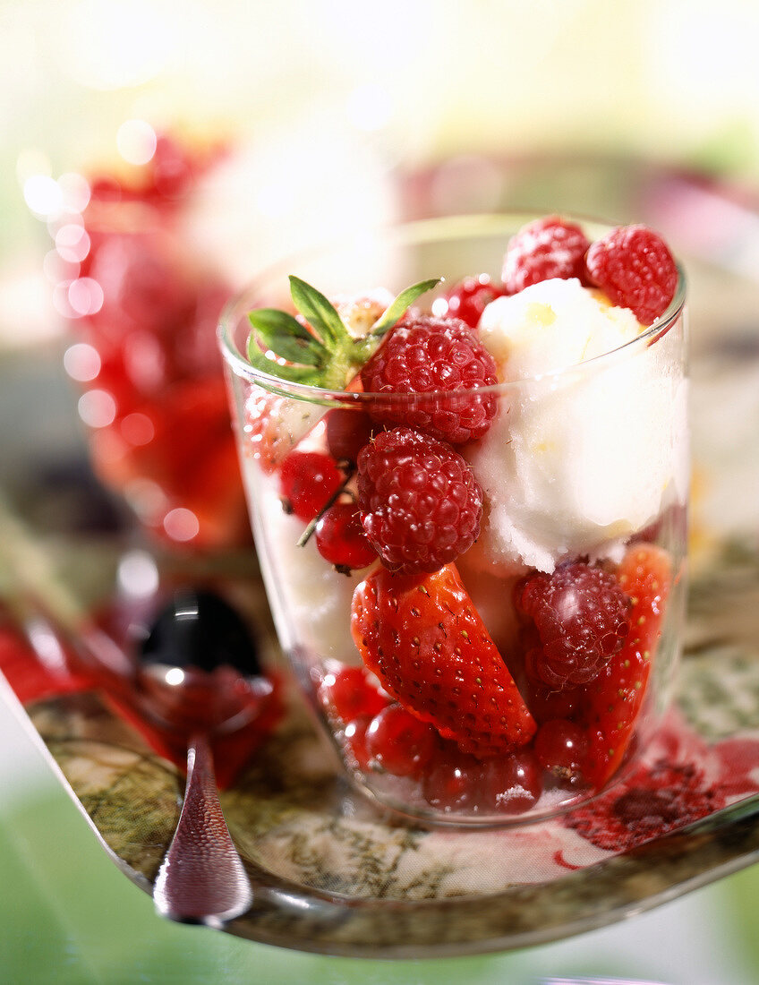 Verrine of Fromage blanc sorbet with summer fruit