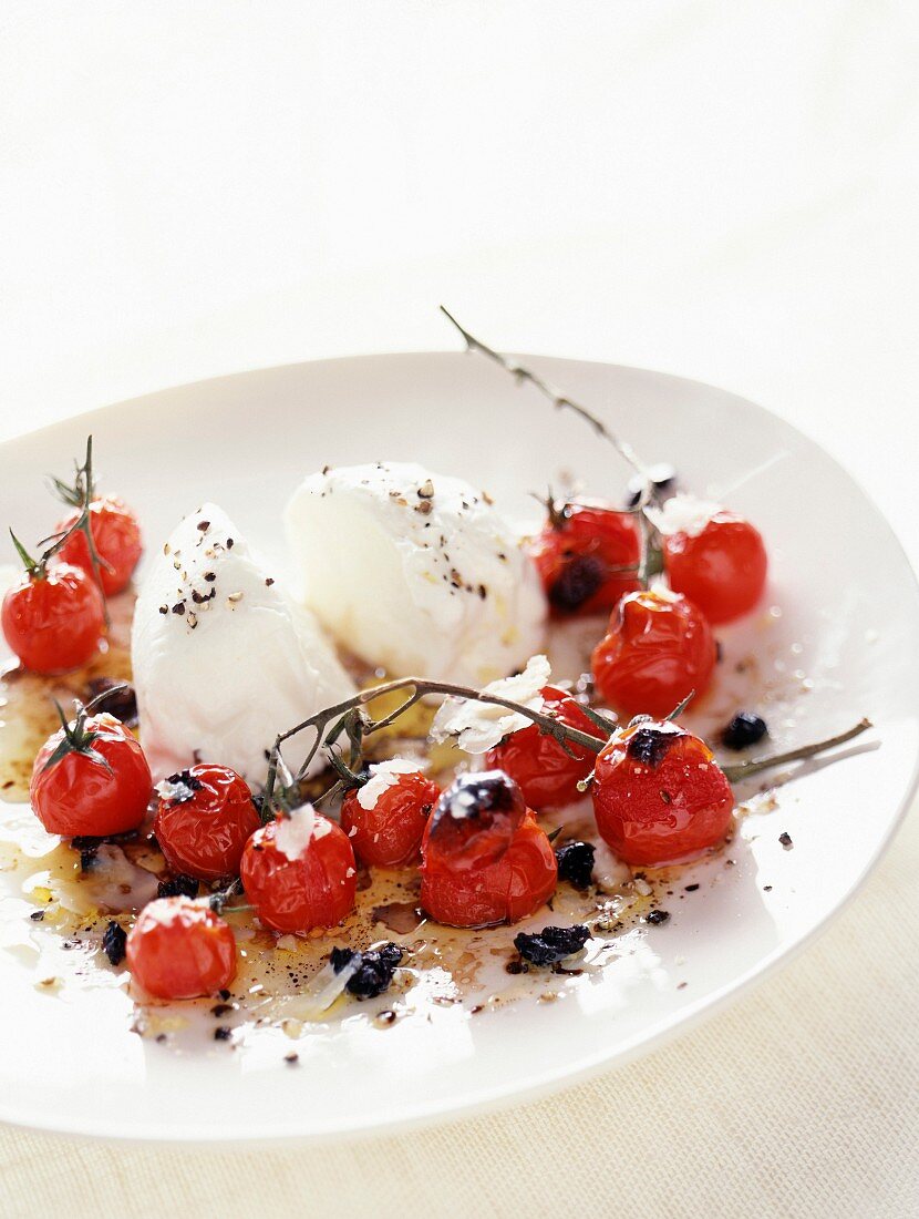 Mozzarella mit gebratenen Kirschtomaten