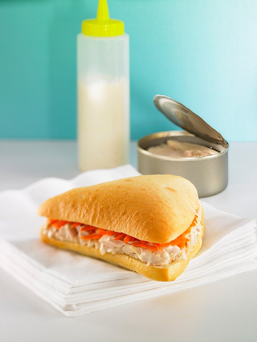 A tuna fish and carrot sandwich
