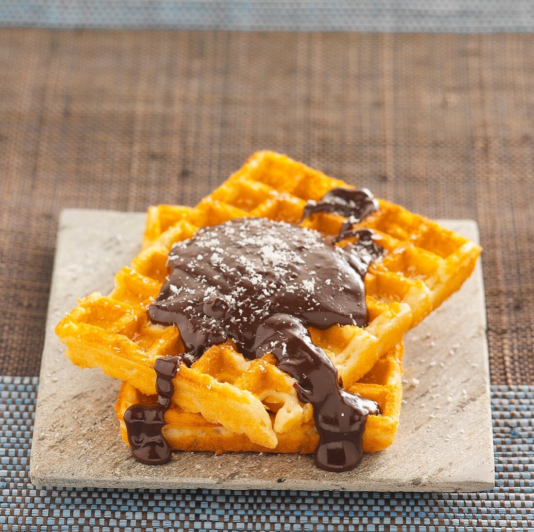 Waffles with chocolate sauce