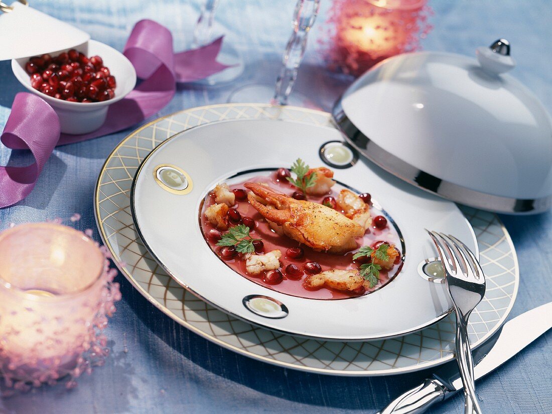 Fine lobster ragout with pomegranate seeds