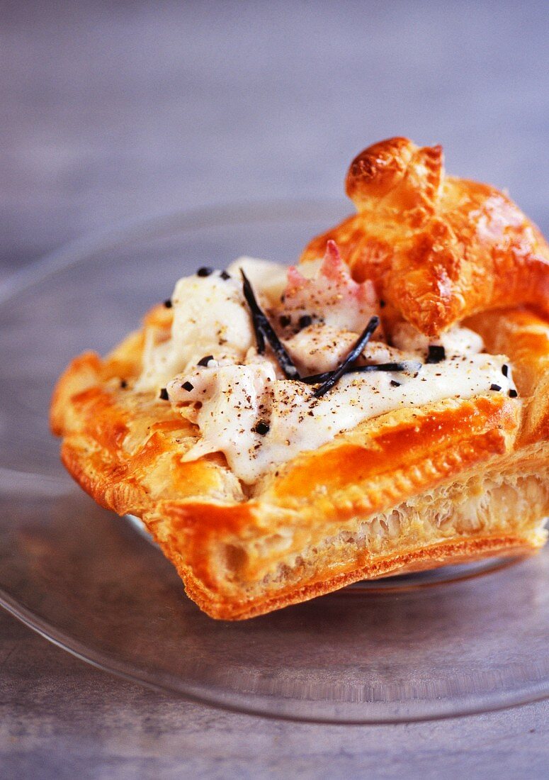 A vol-au-vent filled with chicken ragout