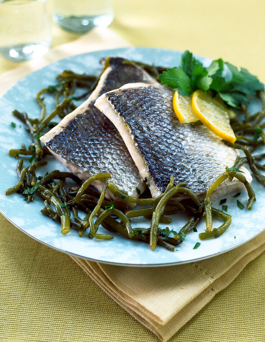 Bass fillet with seaweed