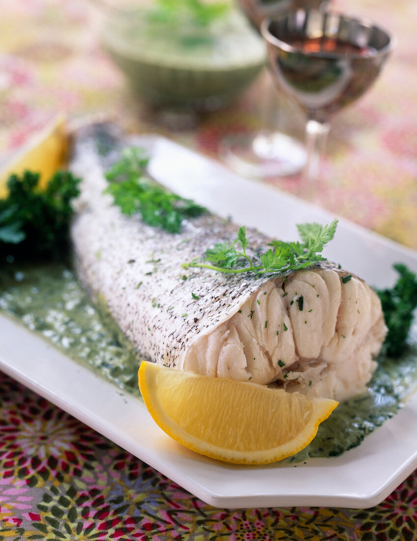 Cod with herb sauce