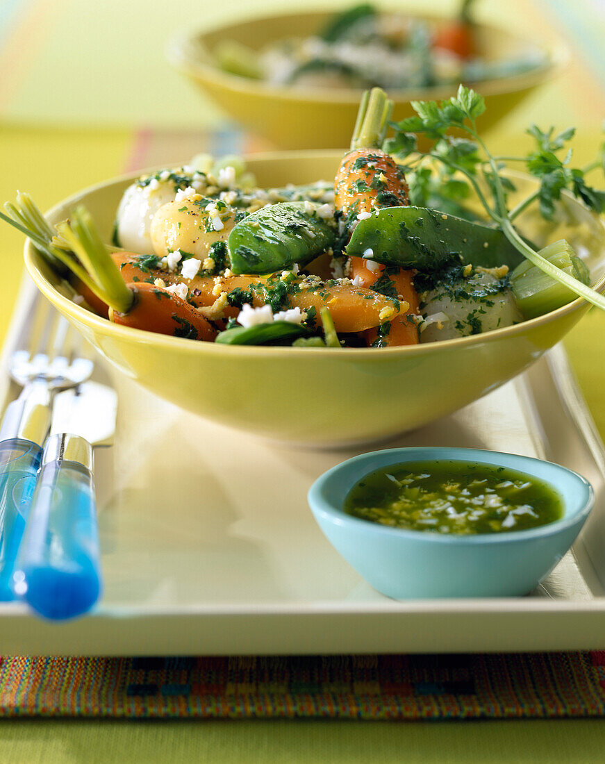 Spring vegetable and herb salad