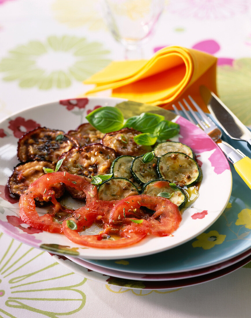 Plate of marinated and grilled summer vegetables